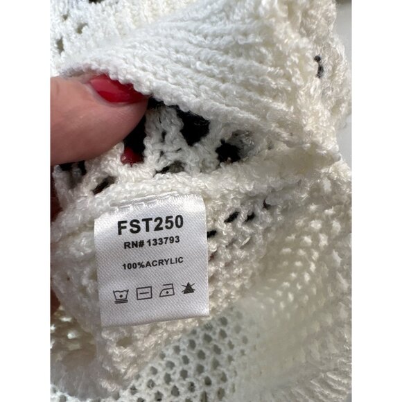 Crochet Knit Sweater By POL Floral Pattern Black & White Medium Cottagecore - Picture 5 of 10